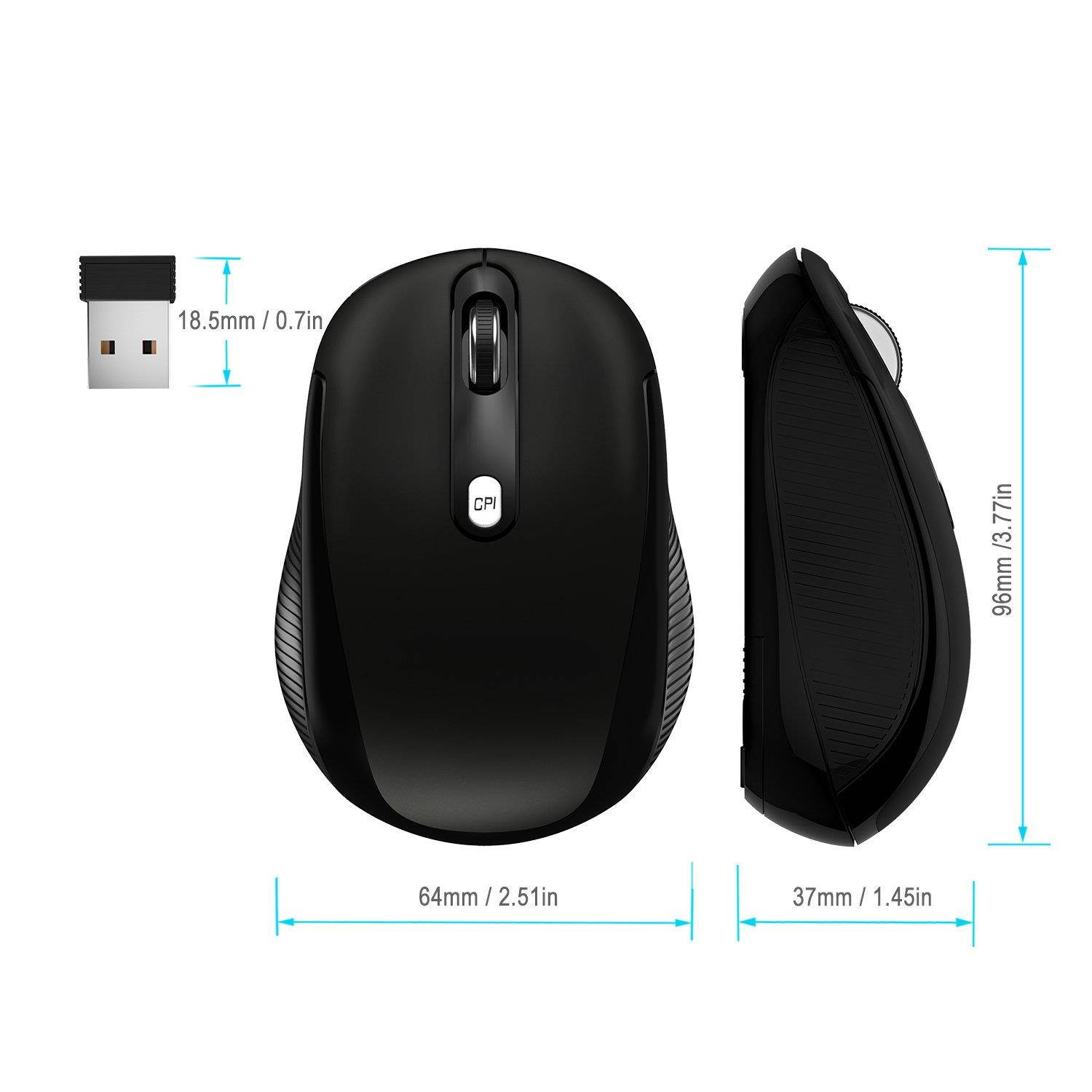 JETech 2.4Ghz Wireless Mobile Optical Mouse with 3 CPI Levels and USB Wireless Receiver (0775)