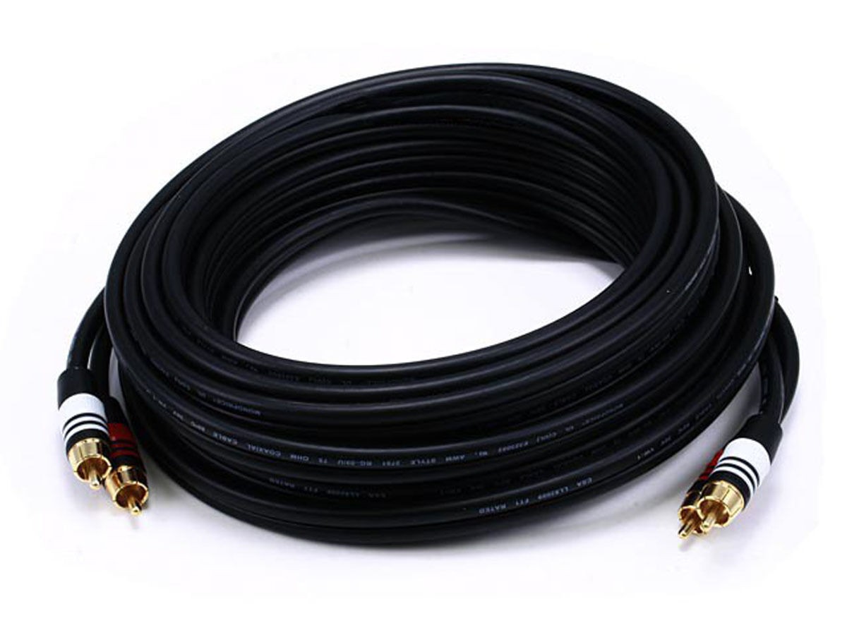 50ft Premium 2 RCA Plug/2 RCA Plug M/M 22AWG Cable - Black
