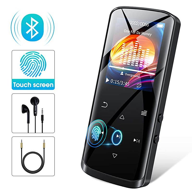 Player16GB Player with BluetoothBuiltin SpeakerPortable HiFi Lossless Sound Music Player with FM Radio Voice Recorder Touch Button with Screen Support up to 128GBBlack