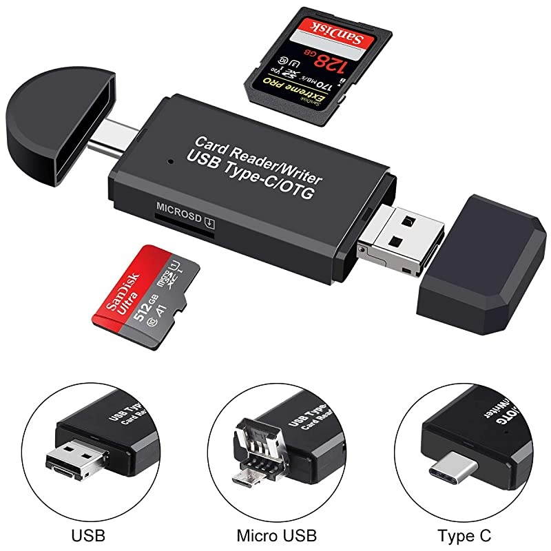 Card Reader,USB Type C Micro USB Card Reader USB 2.0 Adapter Memory Card Reader for MMC, XC,HC,,RS-MMC, Micro , Micro XC,Micro HC Card for Android Smartphone, MacBook and PC Laptop