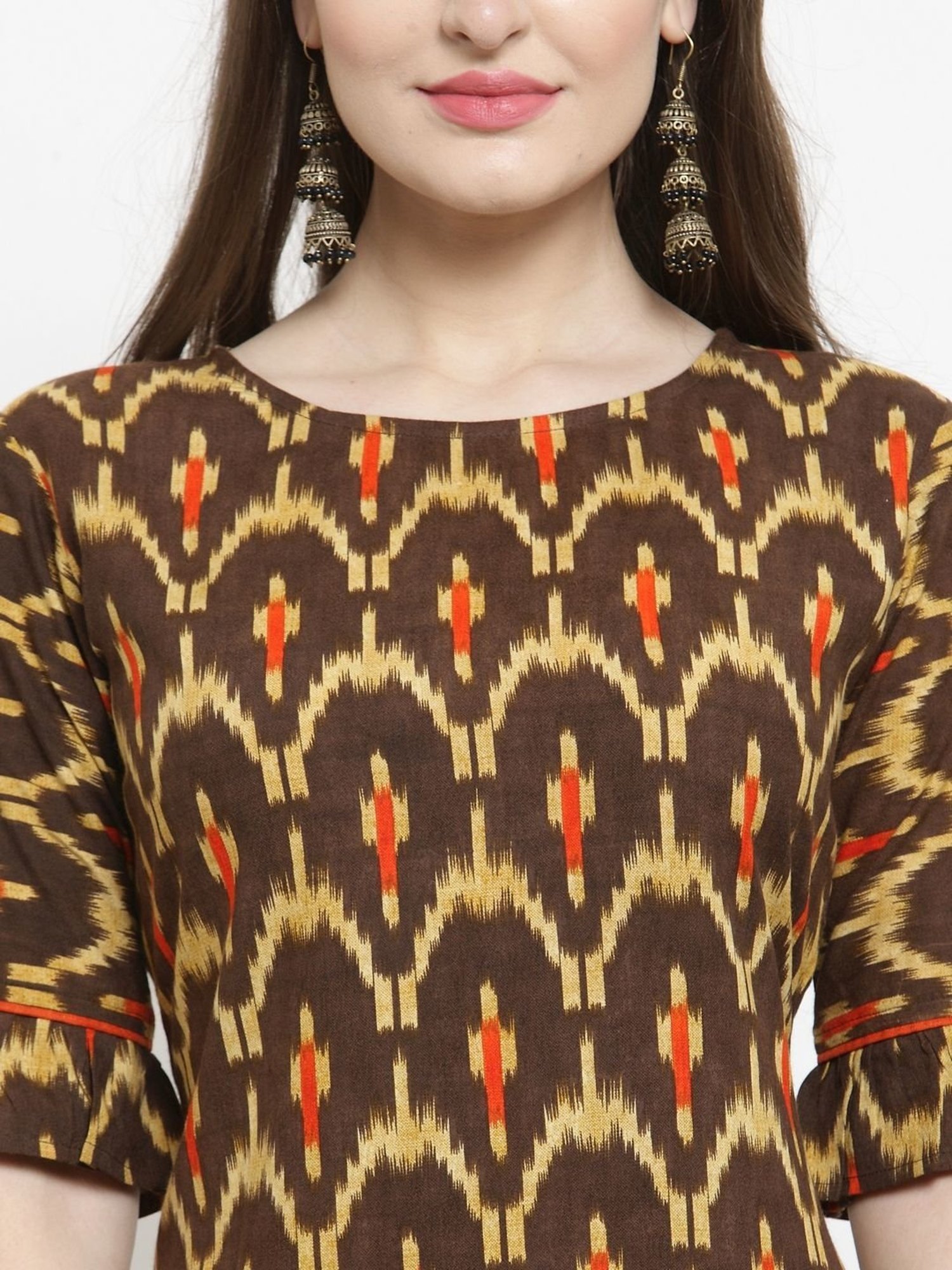 Indibelle Brown Printed Straight Kurta