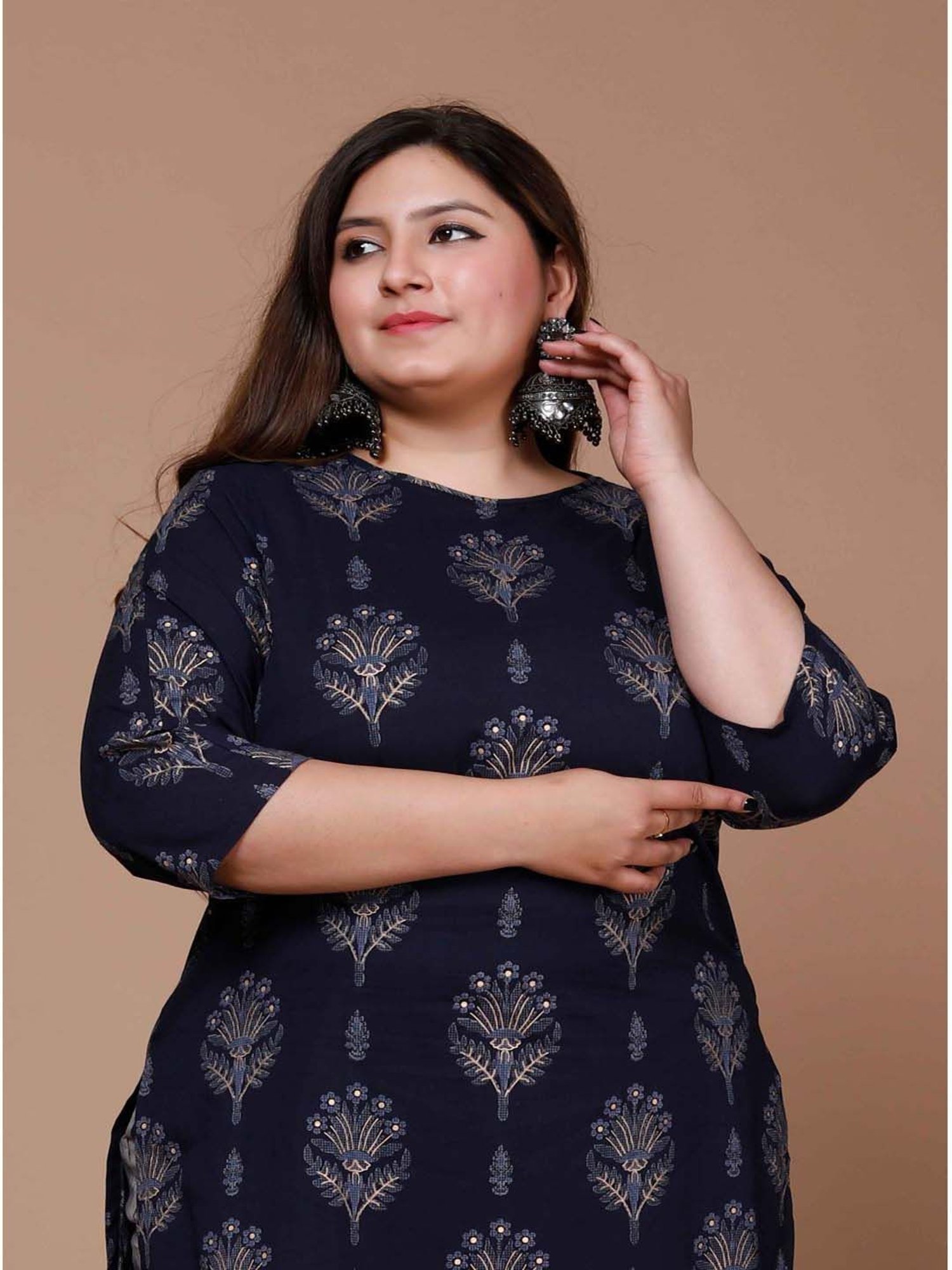 Miravan Blue Cotton Printed Kurta Palazzo Set