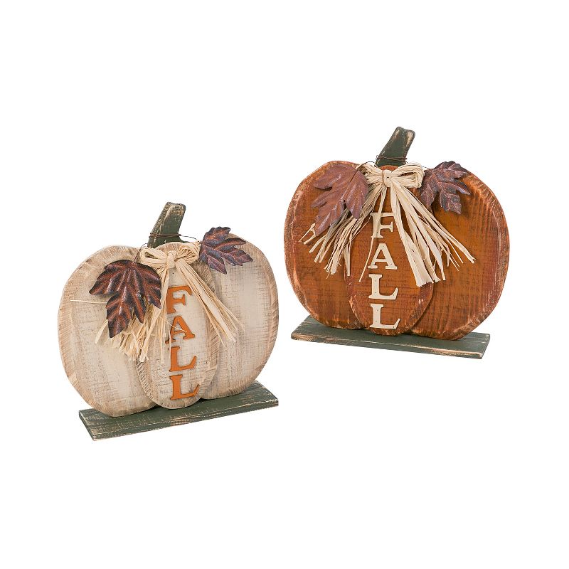 Gerson International S/2 Assorted Wooden Tabletop Fall Pumpkin D'ecor