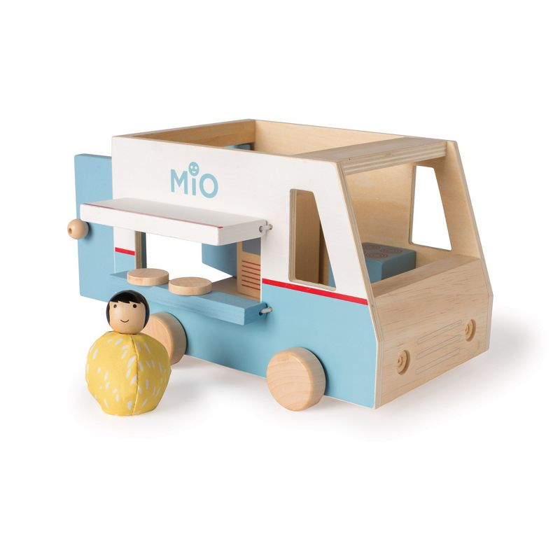 Manhattan Toy MiO Food Truck Vehicle + 1 Bean Bag Person Peg Doll Montessori Style STEM Learning Wooden Building Playset Accessory