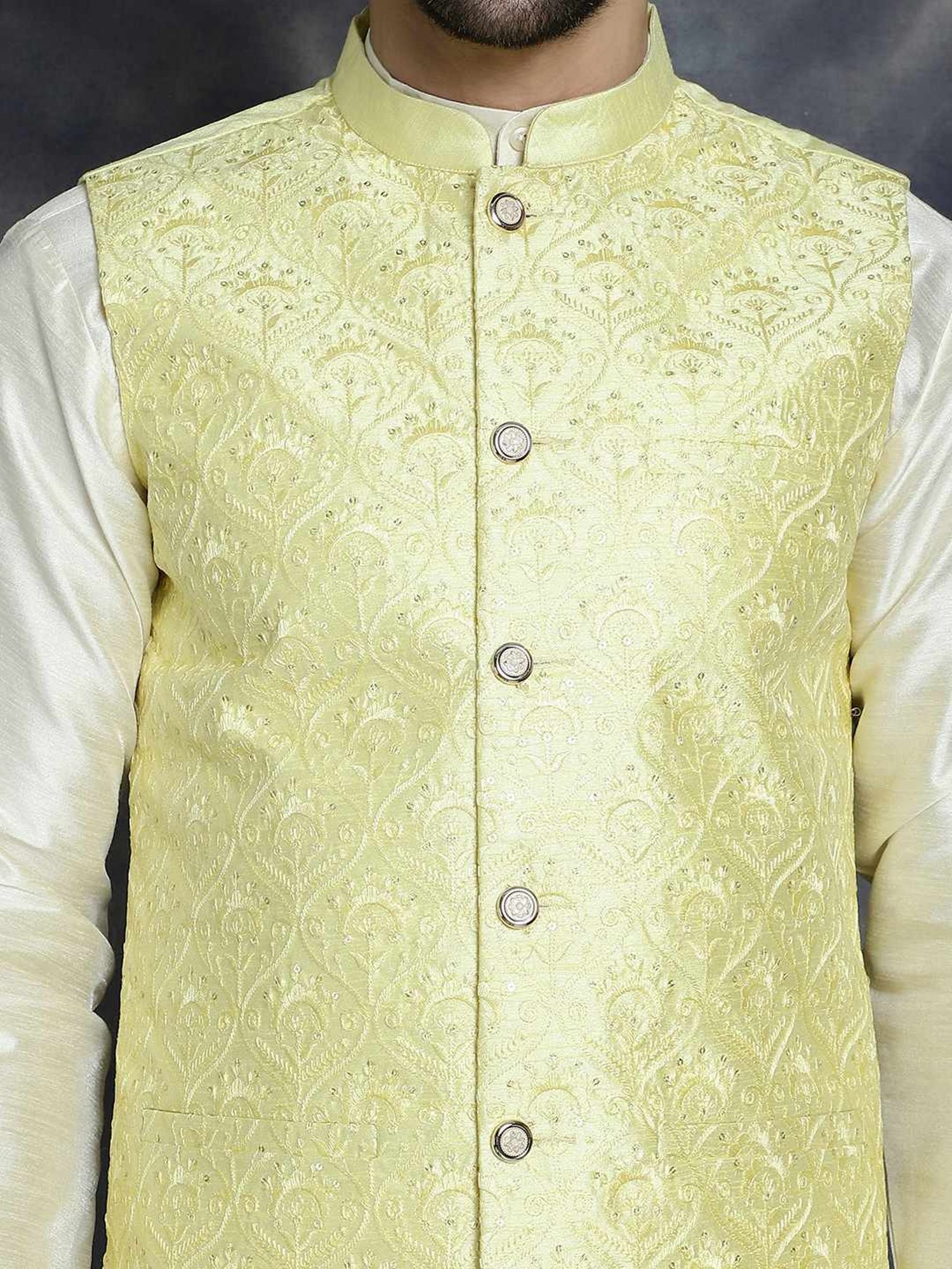 Jompers Yellow Regular Fit Embellished Nehru Jacket