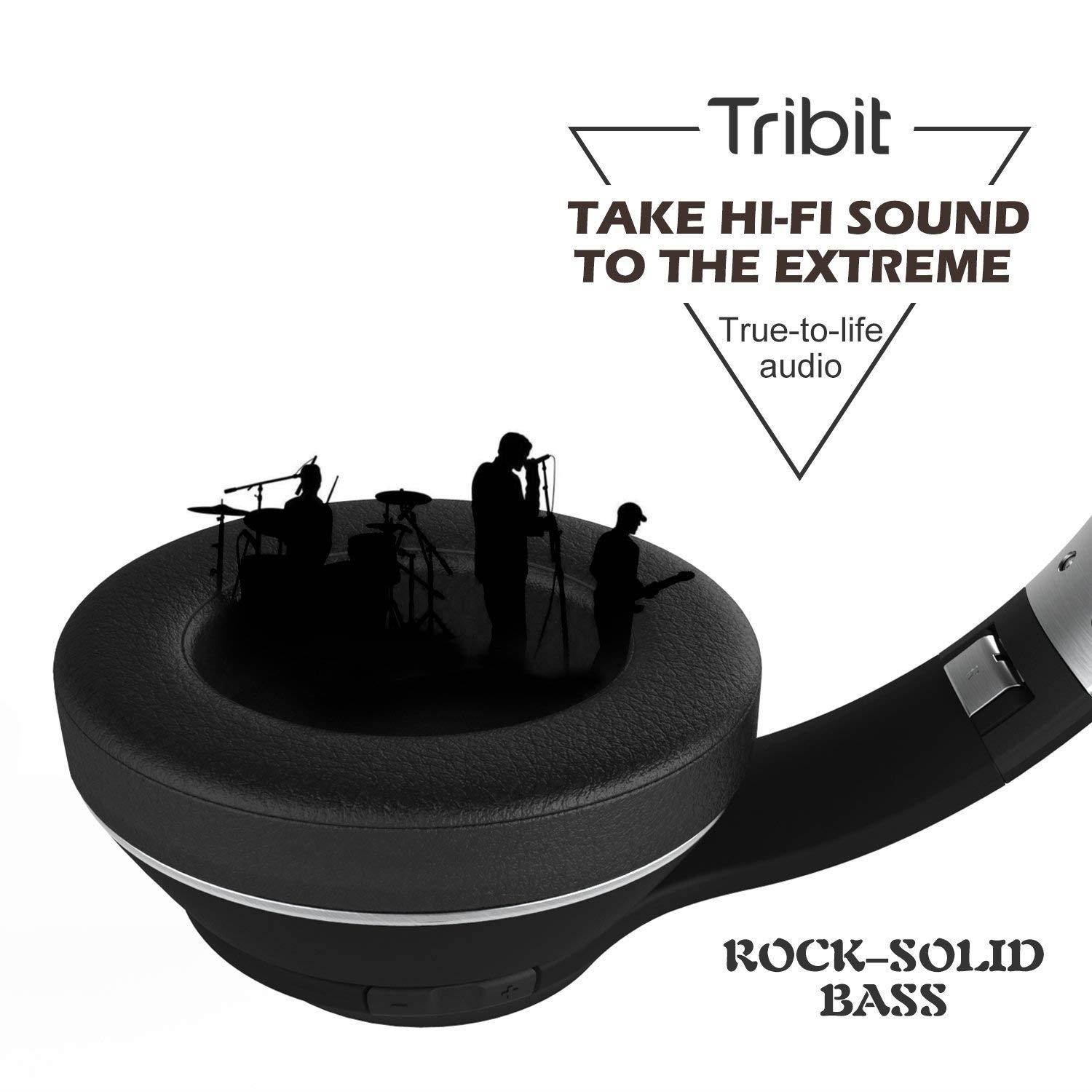 Tribit XFree Tune Bluetooth Headphones Over Ear - Wireless Headphones 40 Hrs Playtime, Hi-Fi Stereo Sound with Rich Bass, Built-in Mic, Soft Earmuffs - Foldable Headset with Carry Case, Black