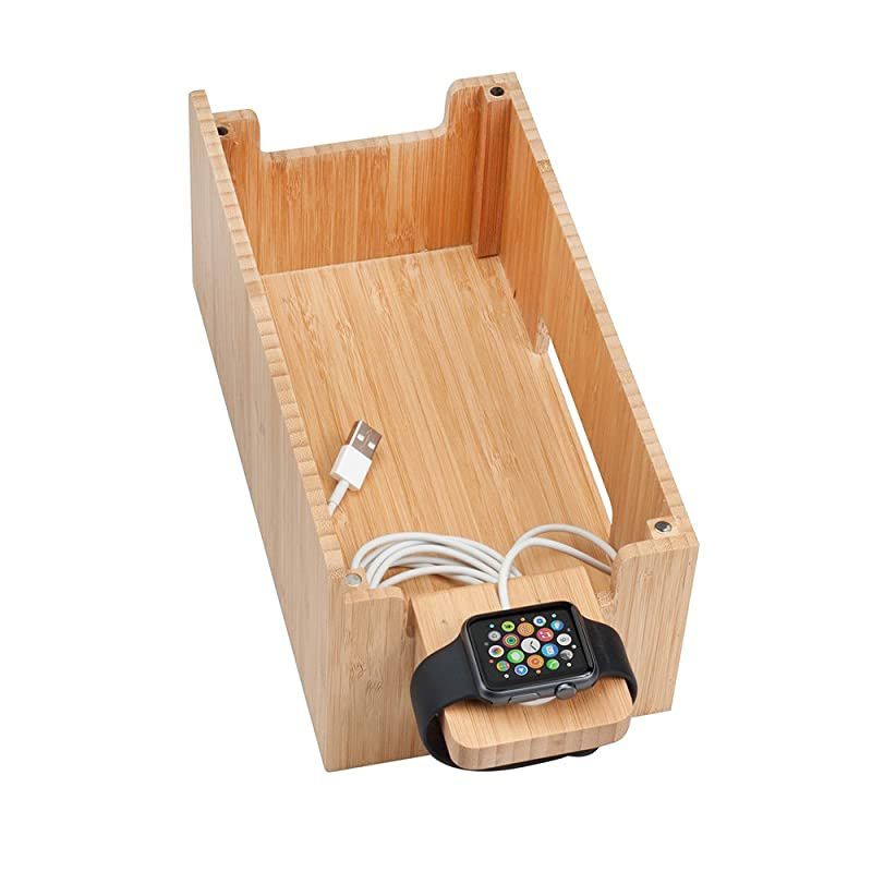 Bamboo Charging Station Compatible Apple Watch Adapter Combo Multi Device Organizer for Apple Watch Smartphones Tablets Laptops and More