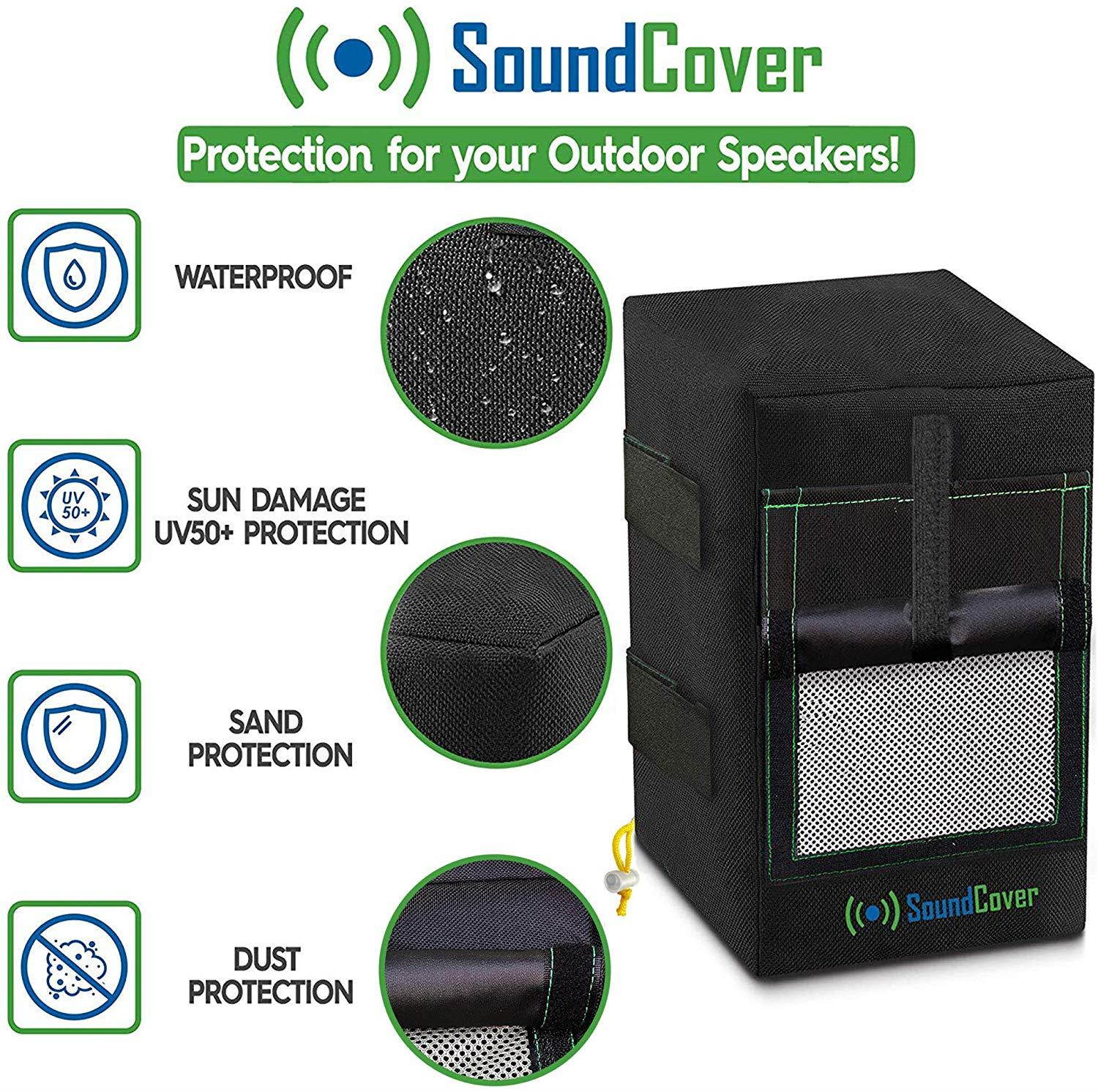 2 Black Waterproof UV Protection Speaker Covers for Outdoor Speakers with Sound Option fit Klipsch Kho-7, Polk Atrium 5, Herdio 5.25" & Pyle 5.25 Speakers (MAX Size: H 10.4" X W 6.7" X D 8.3")