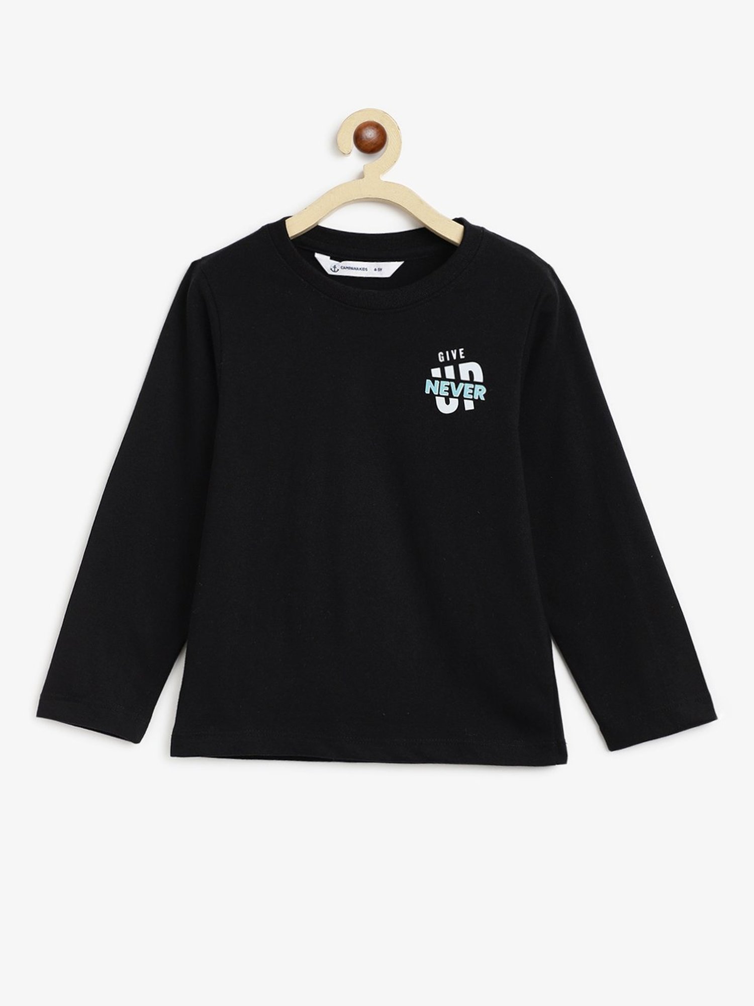 Campana Kids Black Printed Full Sleeves T-Shirt