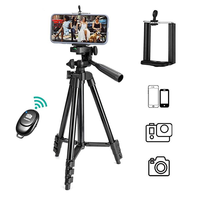 Phone Tripod, 40&lsquo;&rsquo; Phone Tripod with 3-Way Head, Lightweight Aluminum Tripod with Wireless Remote Control Camera Shutter for iPhone 11 Pro Max, 11 Pro, Xs, Max, Xr, X, Pixel 3, XL, Android Note