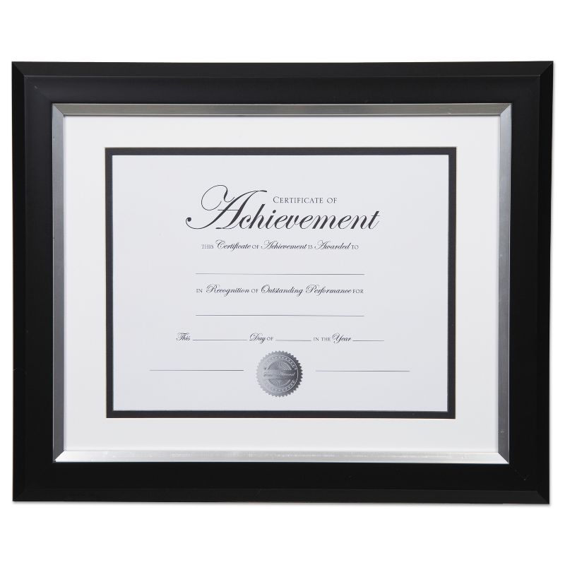 DAX 2-Tone 11 x 14 Document Frame, 8 1/2 x 11 Insert, Black/Silver Frame, White Mat N16984ST