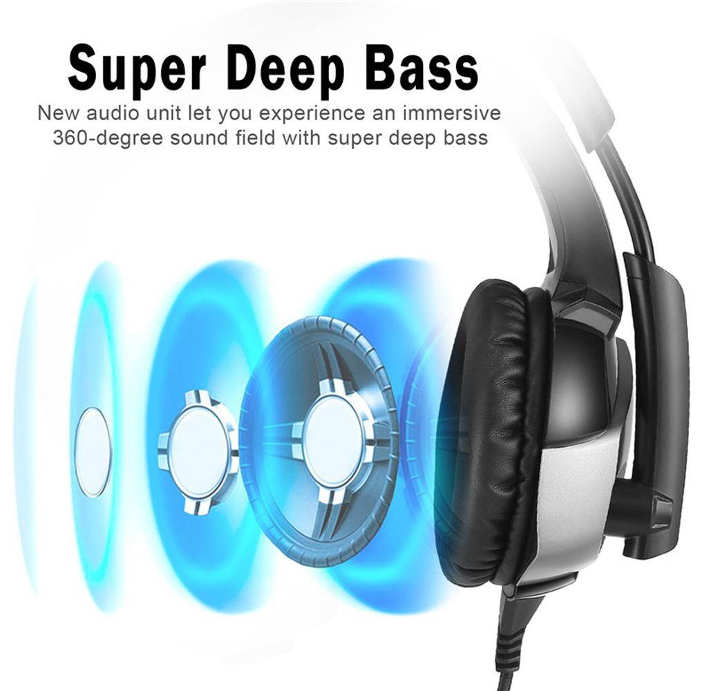 ONIKUMA K5 Best Gaming Headset Gamer Deep Bass Gaming Headphones for Computer PC PS4 Laptop Notebook with Microphone LED - Black & Blue