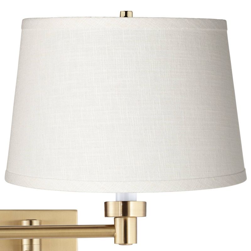 Barnes and Ivy Modern Swing Arm Wall Lamp Warm Antique Brass Plug-In Light Fixture White Linen Drum Shade Bedroom Bedside Reading