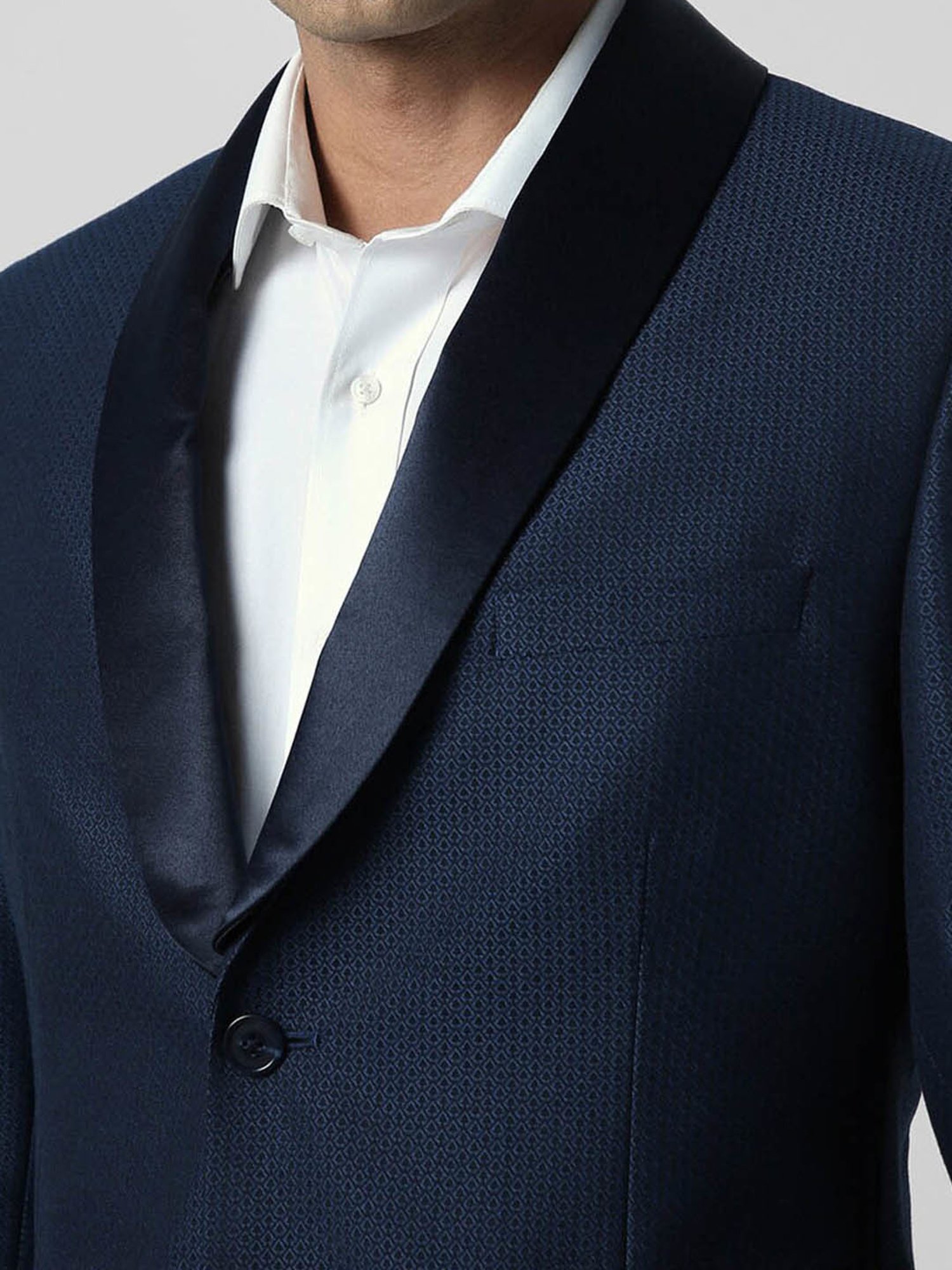 V Dot Shine Navy Skinny Fit Blazer