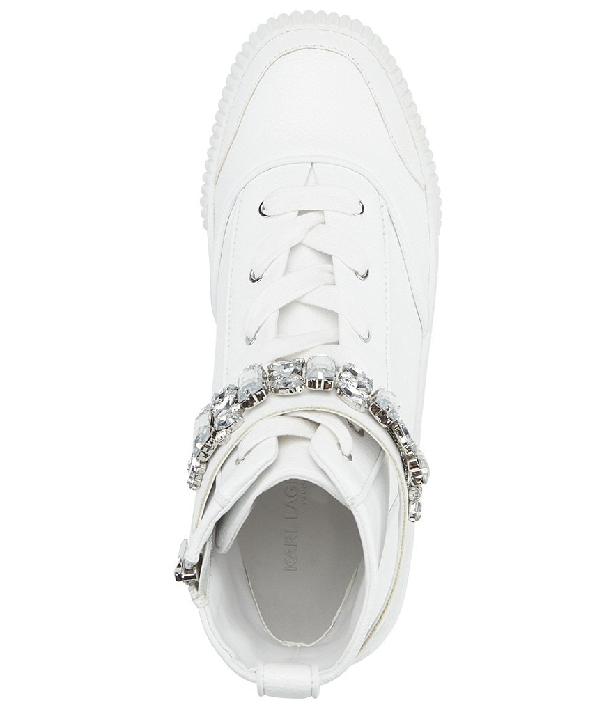 KARL LAGERFELD PARIS Jeren Lace Rhinestone Ankle Strap Leather Sneakers