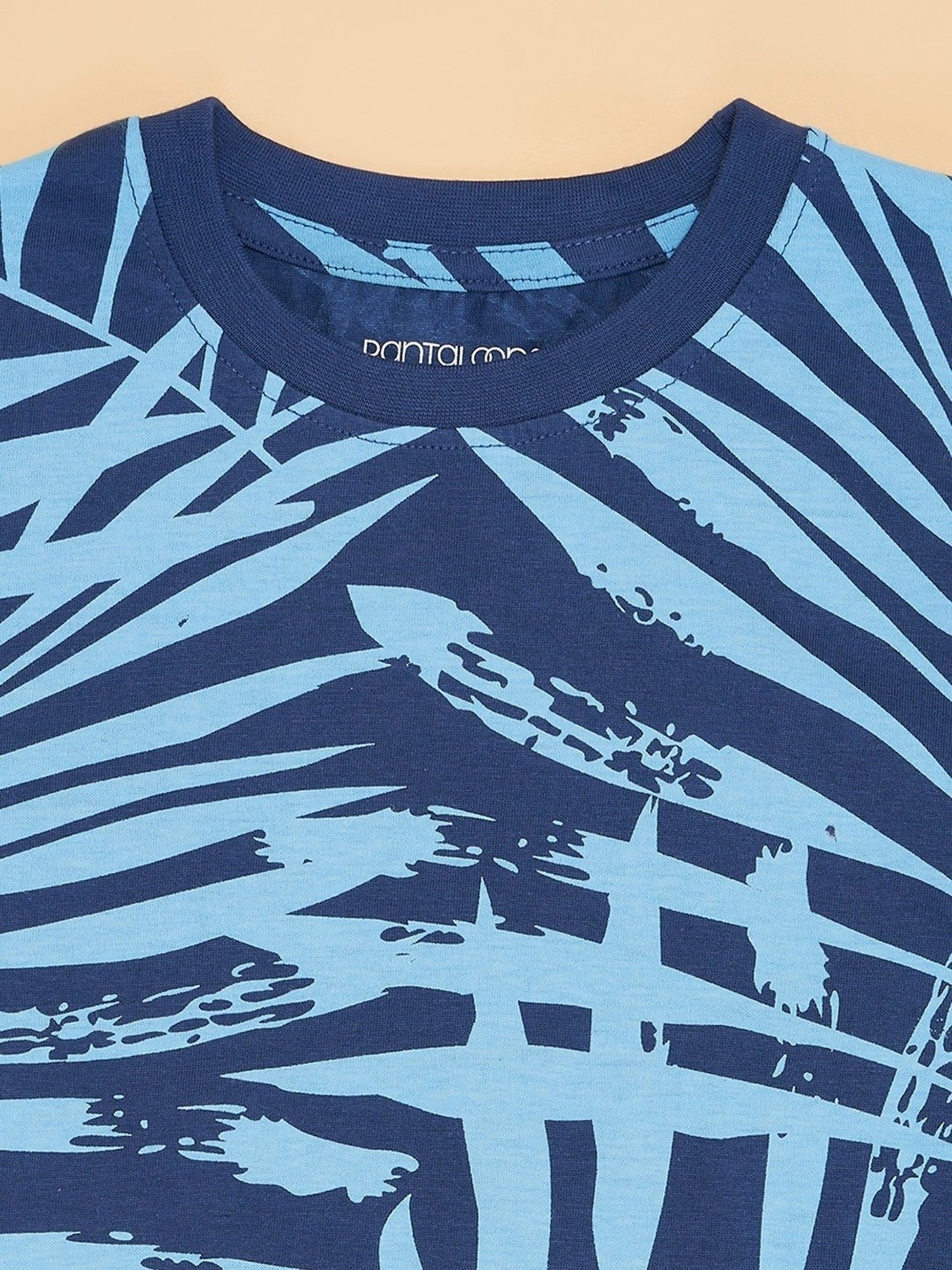 Pantaloons Junior Boys Blue Cotton Tropical T-Shirt