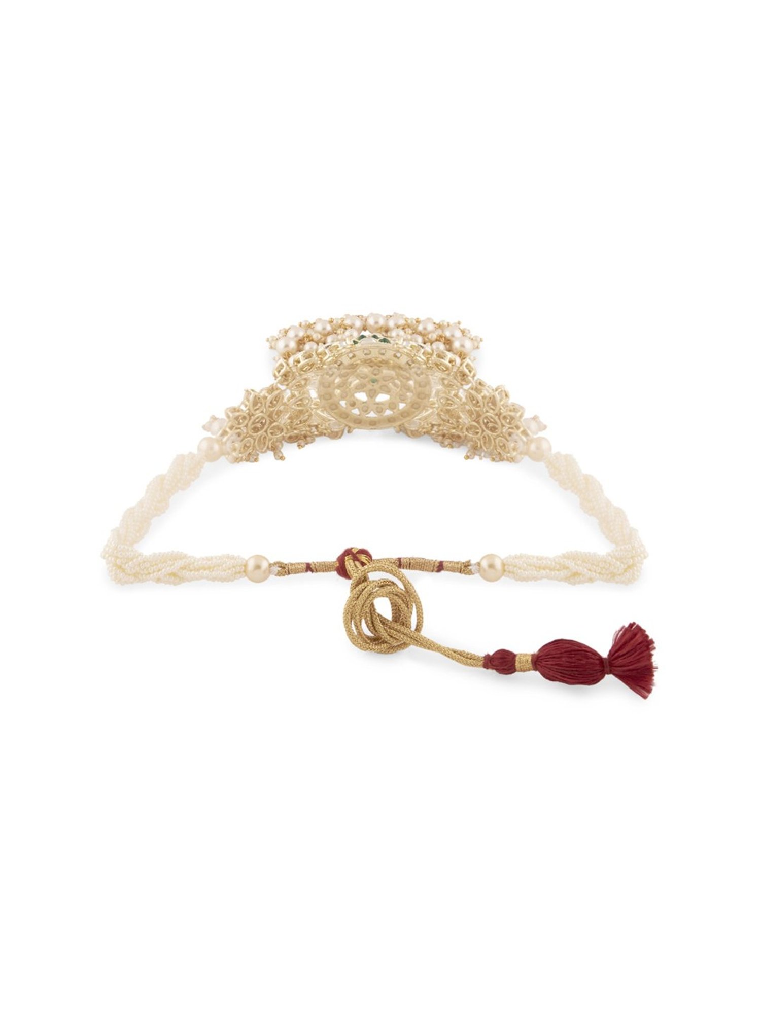 Zaveri Pearls Green Kundan & Pearls Traditional Choker Necklace Earring & Ring Set-ZPFK13196