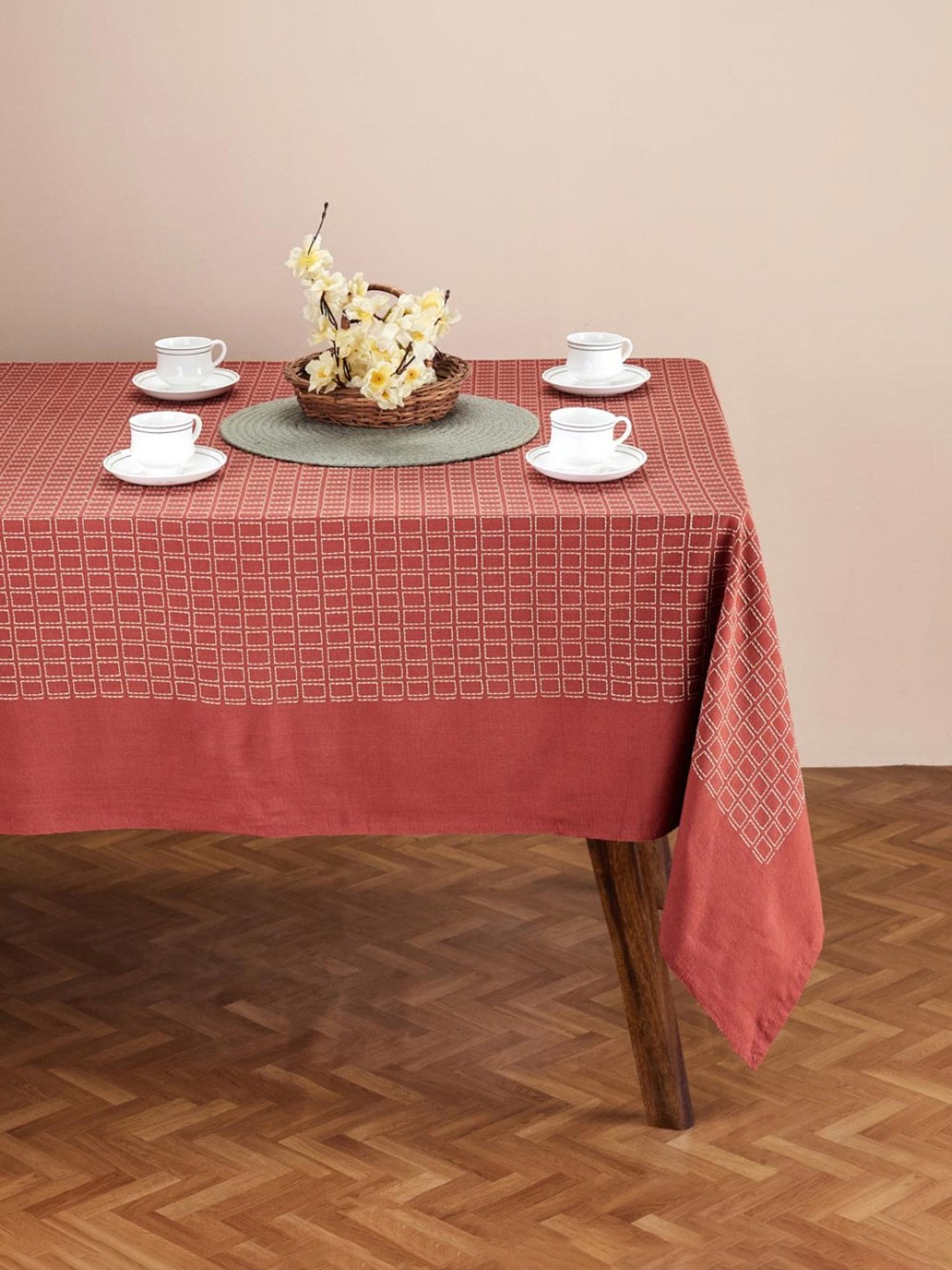 Fabindia Rust Cotton 70 TC 200 GSM Drithi Table Cover - Set of 4