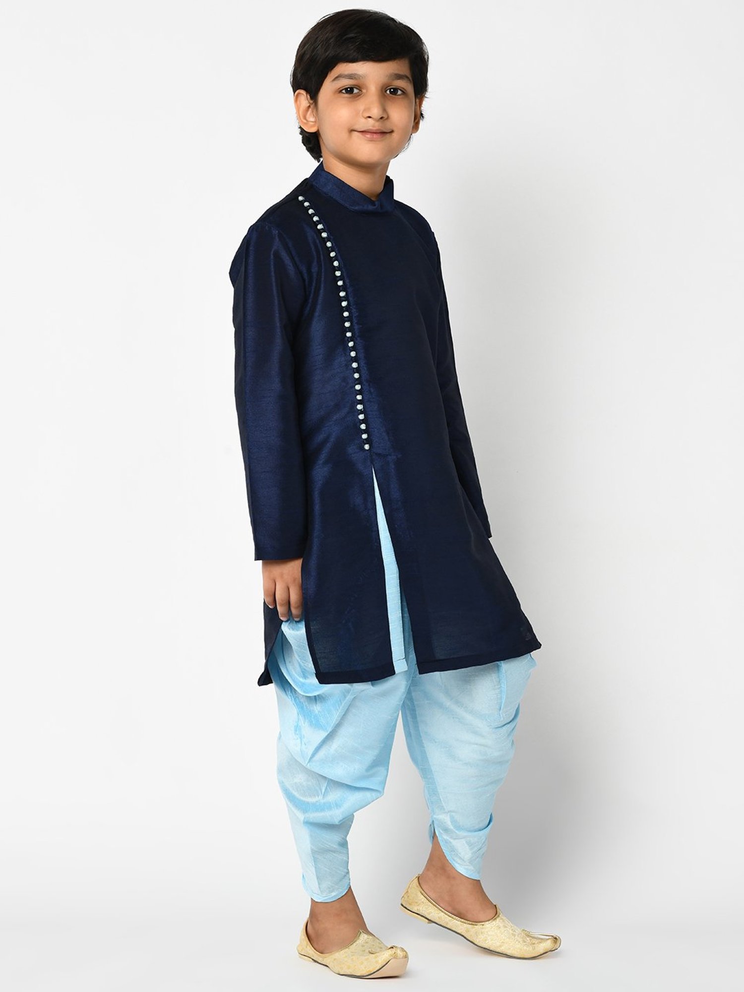 Deyann Kids Blue Solid Full Sleeves Kurta with Patiala