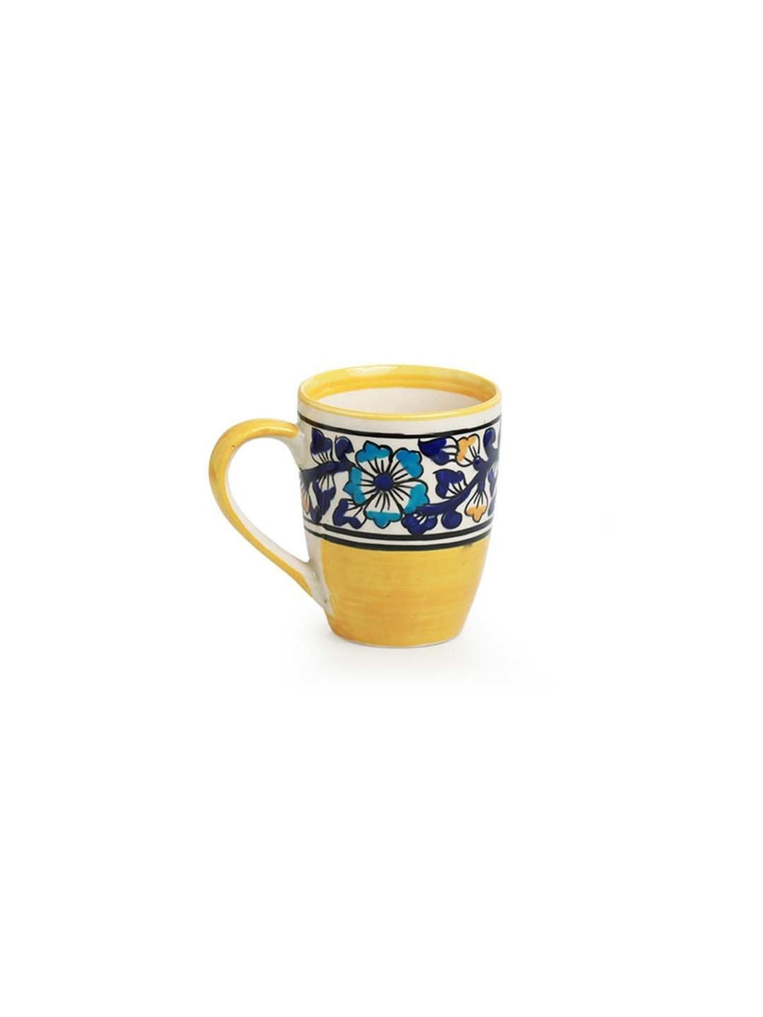 ExclusiveLane 'Badamwari Bagheecha' Hand-Painted Ceramic Tea & Coffee Mugs (Set of 2, 240 ML, )