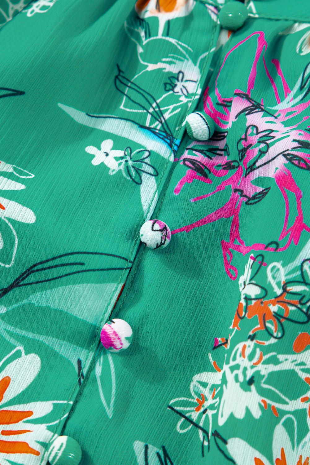 Bright Green Boho Floral Print Button Front Sleeveless Blouse