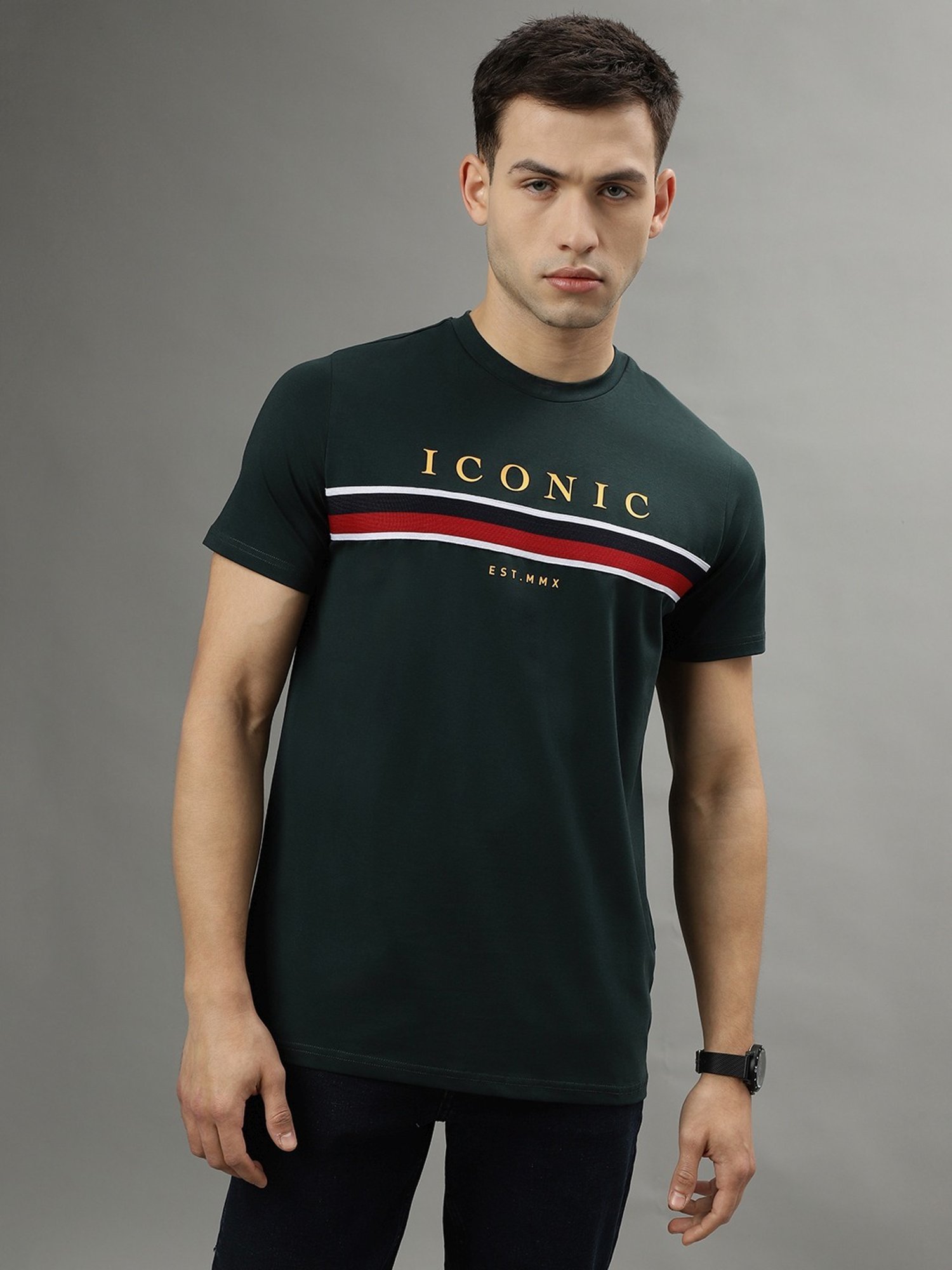 Iconic Men Graphic Print Regular Fit Cotton T-shirt