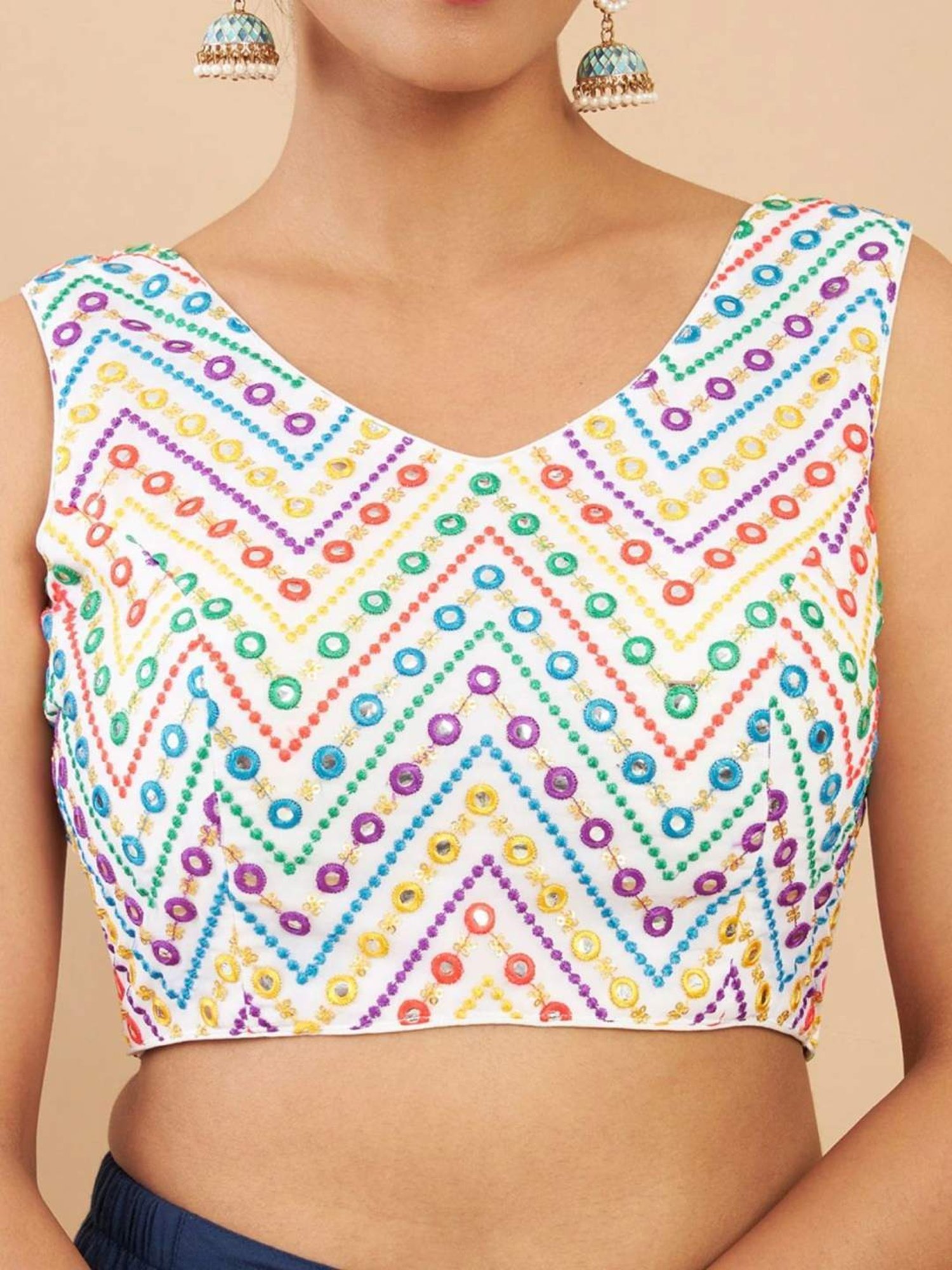 Soch White Embroidered Readymade Blouse