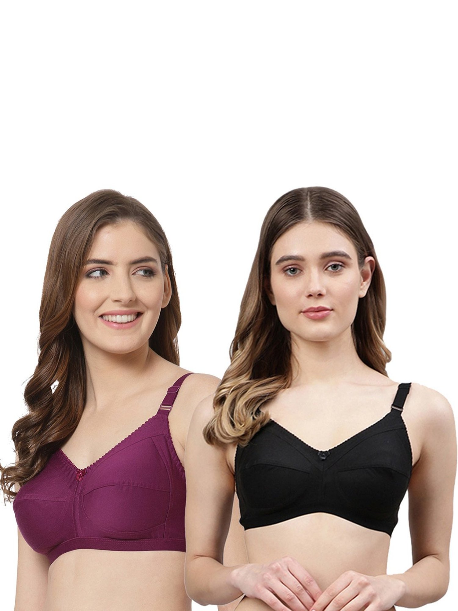 Cukoo Purple & Black Solid Full Coverage Non-Wired Bra - Pack of 2