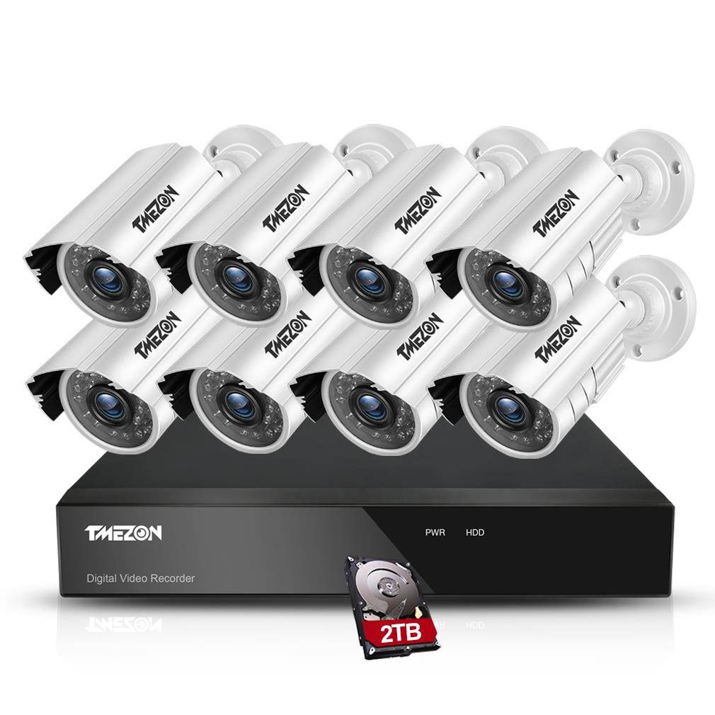 TMEZON 2TB 8CH Home Security Camera System 8 Channel 1080P Lite DVR and 8X 1080P HD Outdoor IP66 Weatherproof CCTV Cameras, Smart Playback, Instant Email Alert with Images