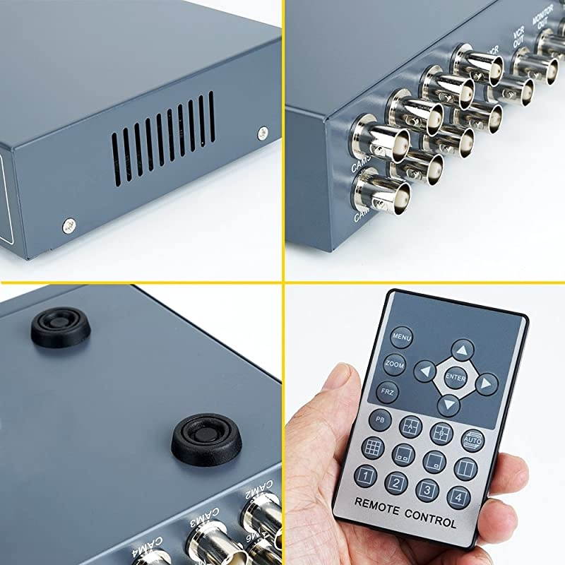 8Ch Color Non-Realtime Video Quad Processor CCTV Security Video Splitter with Audio & PIP