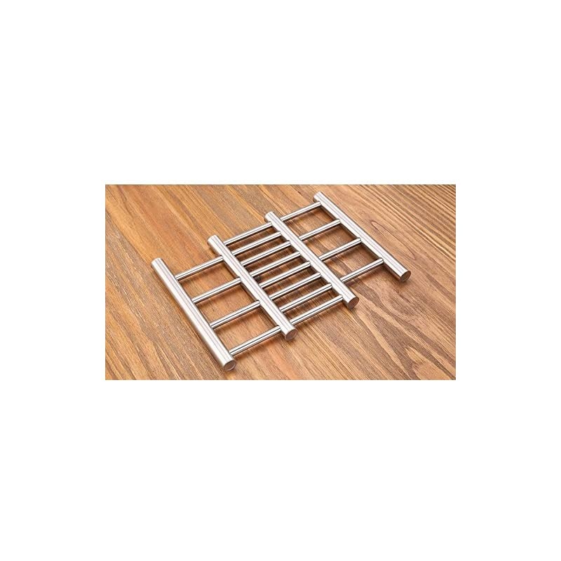 8x9"metal adjustable Trivet wite from 9"to 15" multi-purpose spoon rest and kitchen table mats Shrink pads non-sliding hot pad and Pot Holder (silver)