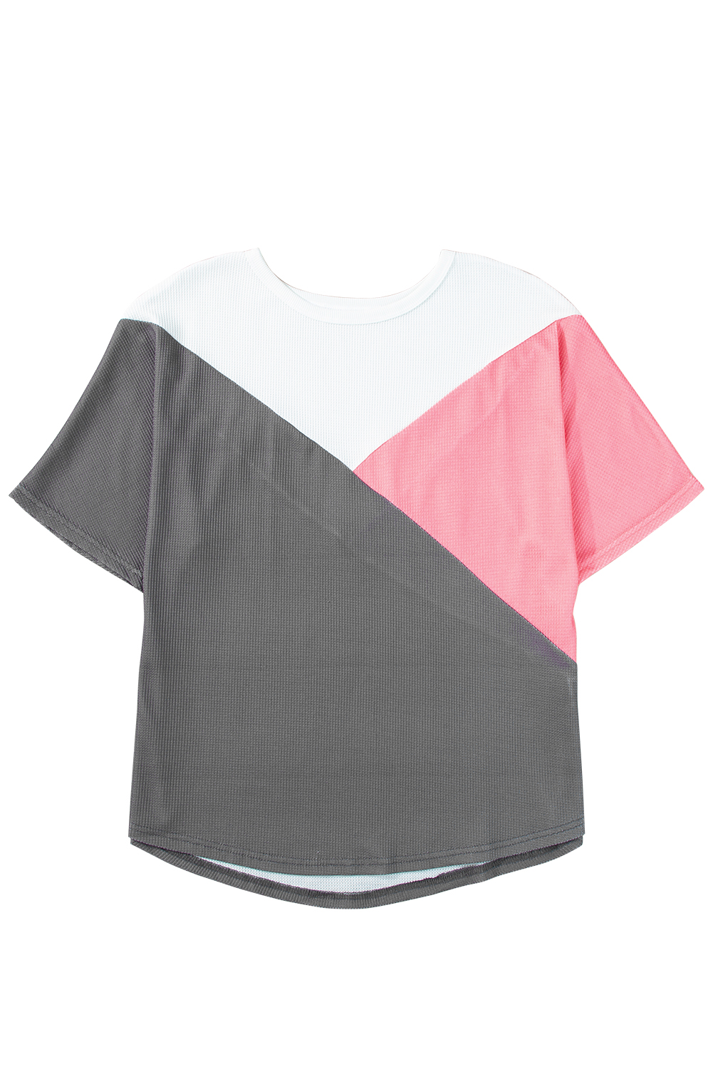 Strawberry Pink Waffle Color Block Half Sleeve T Shirt