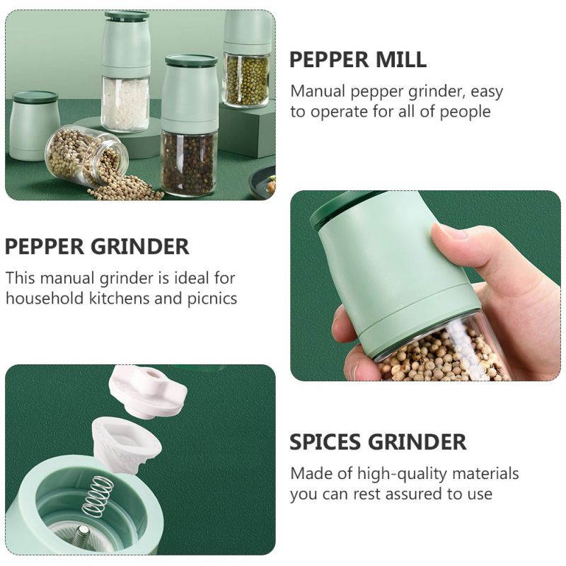 1 Pc Spice Grinder Kitchen Glass Spice Bottle Pepper Grinder (Light Green)