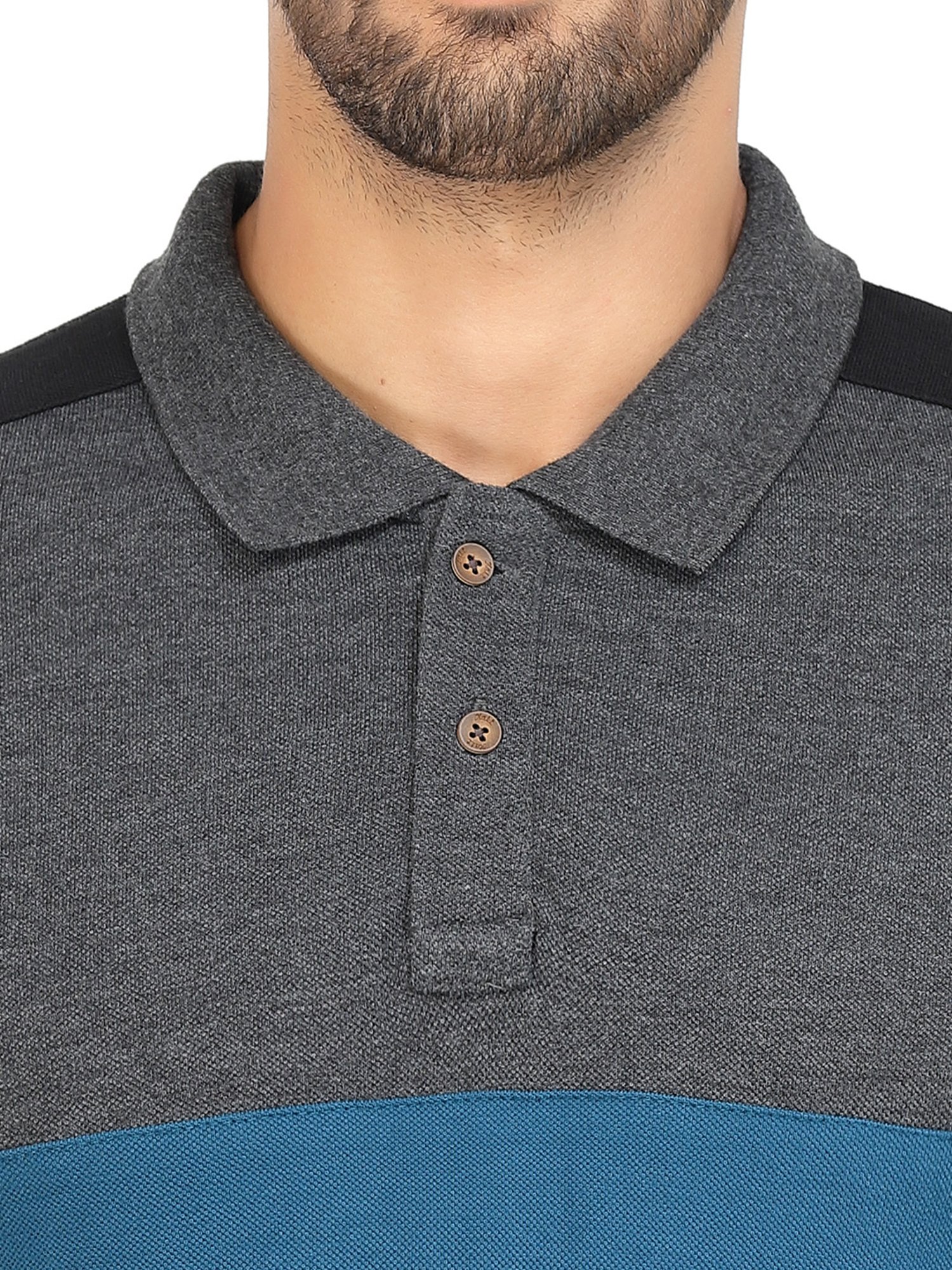 Kalt Dark Grey & Teal Regular Fit Polo T-Shirt