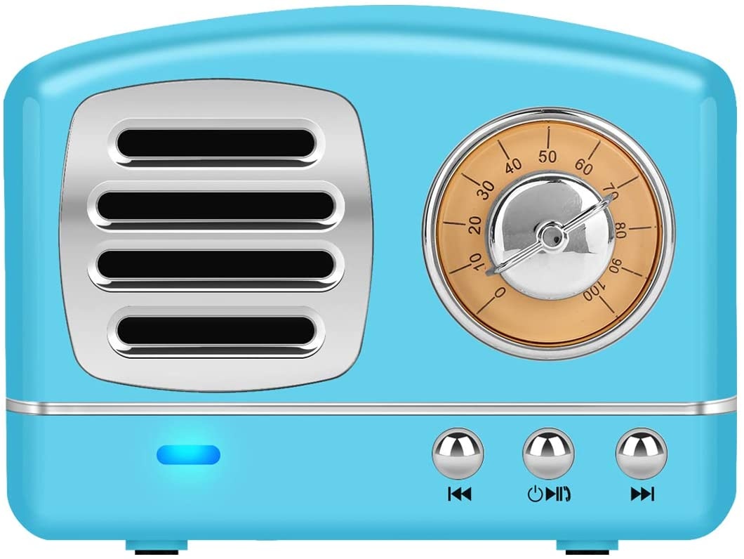 Wireless Stereo Retro Speakers, Portable Bluetooth Vintage Speakers with Powerful Sound, Hands-Free Calls, Alexa Support, TF Card, AUX for Kitchen Bedrooms Party Outdoor Android iOS Blue