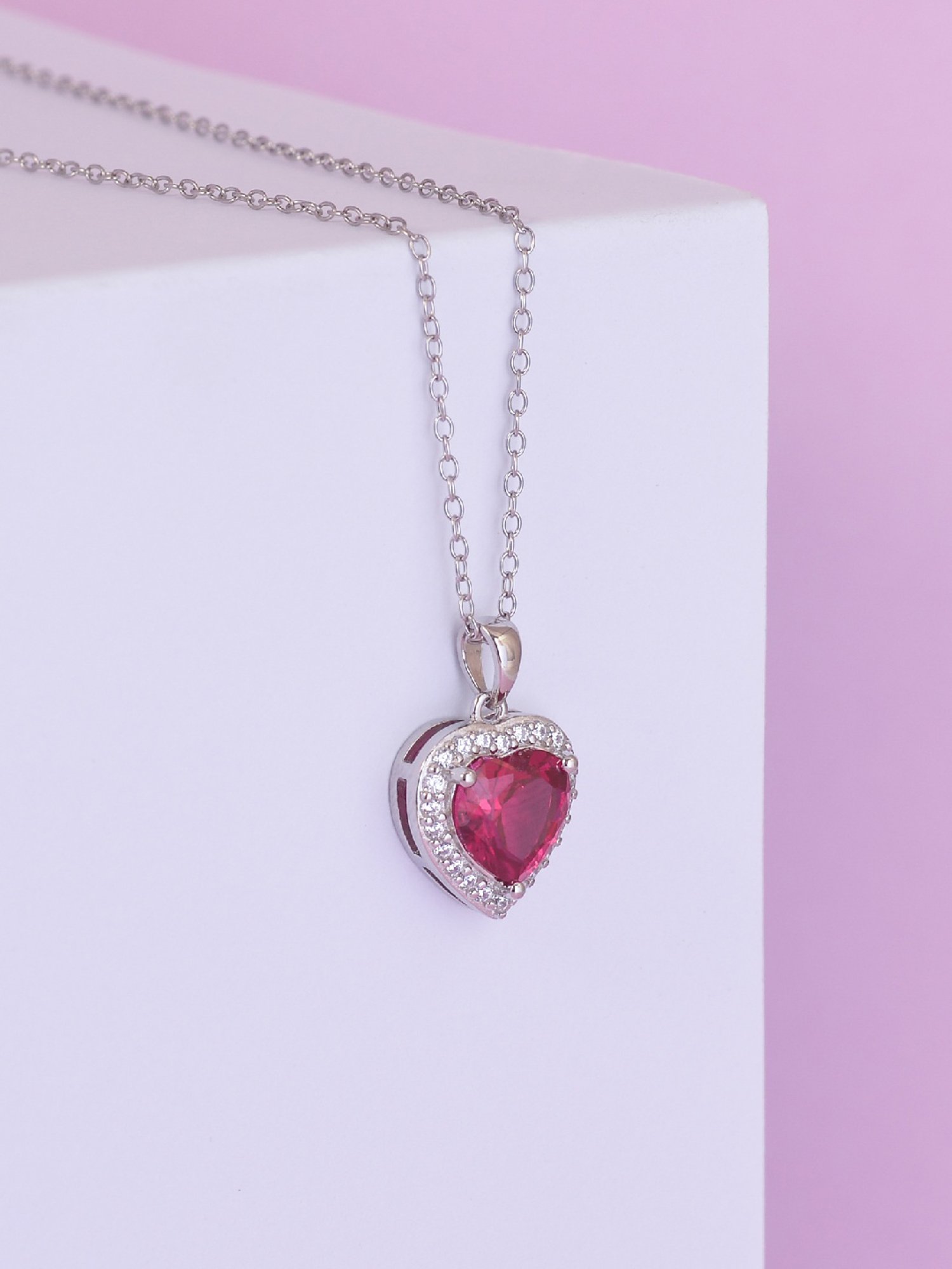 Ornate Jewels 92.5 Sterling Silver Heart-Shape Pendant with Chain for Women