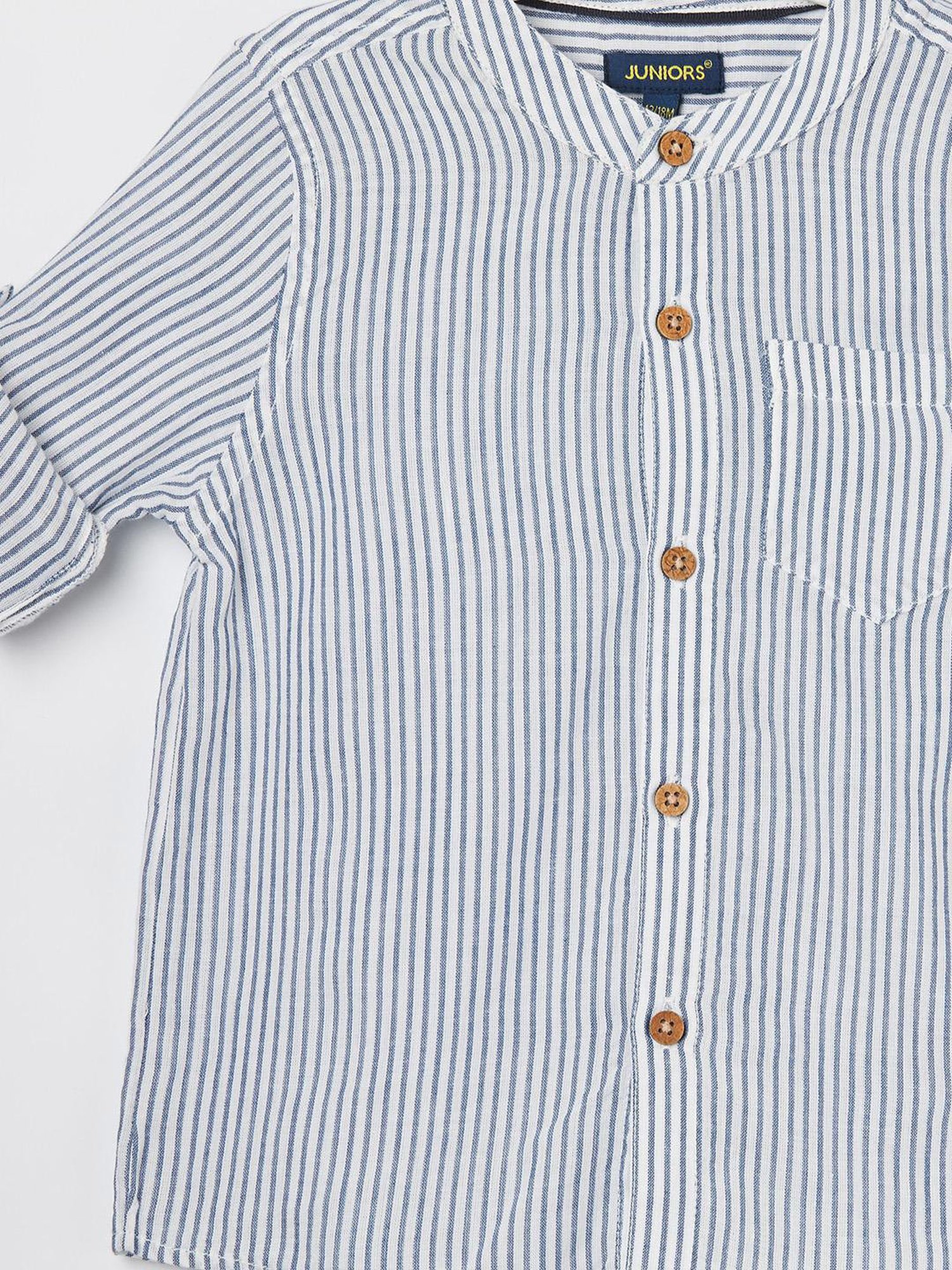 Lifestyle Blue Mandarin Full Sleeve Yarn Dyed Cotton Shirt