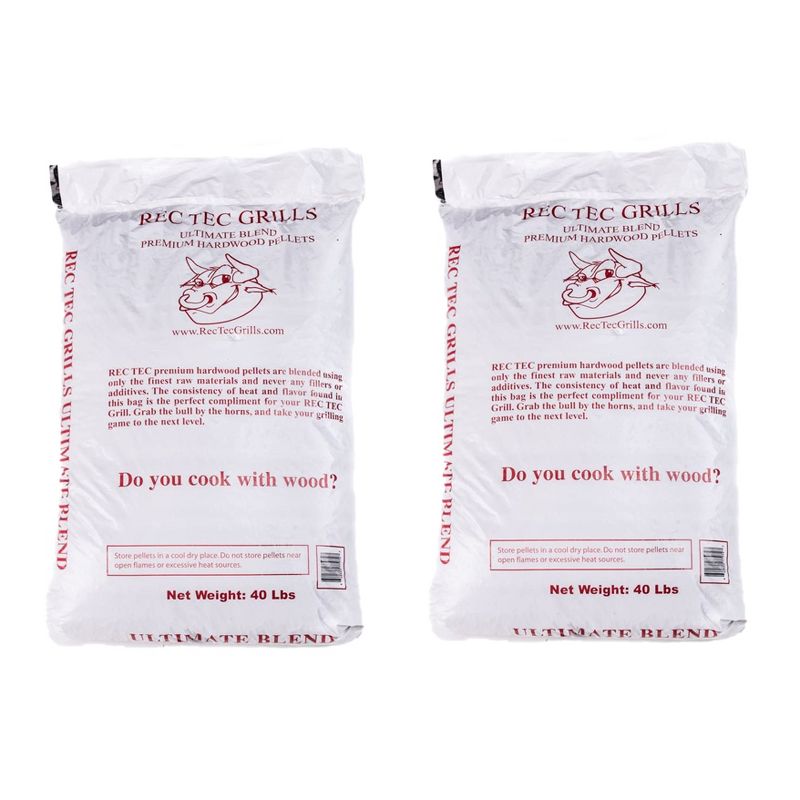 Rec Tec 40Lb Bag Grills Ultimate Premium Hardwood Grilling Cooking Pellet Barbecue BBQ Grill Smoker Blend, 40 Pound Bag (2 Pack)