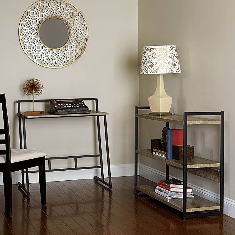 Ashwood 3 Tier Storage Shelf with Metal, Grey Shelves &ndash; Black Frame