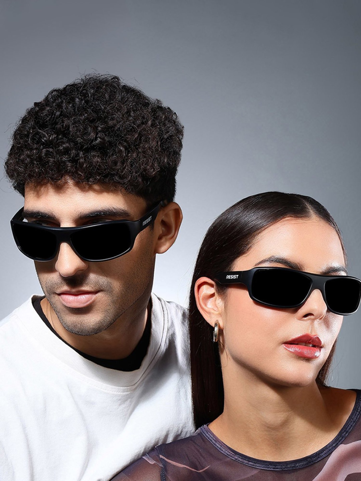 Resist Eyewear Black Wraparound UV Protection Unisex Sunglasses