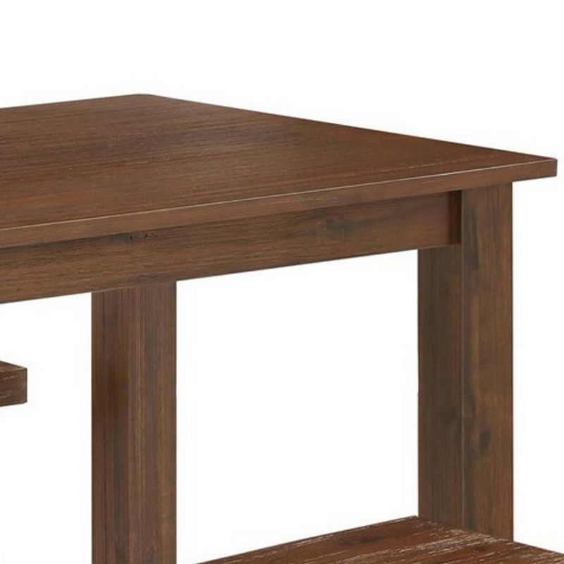 4pc Wooden Pub Table Dining Set with Saddle Stools and Bench Chestnut Brown - Benzara