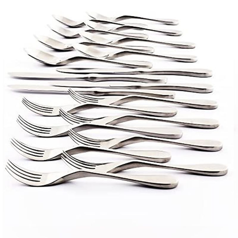 Knork 20 Piece 8mm Thick 18/10 Stainless Steel Dishwasher Safe Flatware Dining Serving Set with Forks, Spoons, and Knives, Brushed Matte Silver