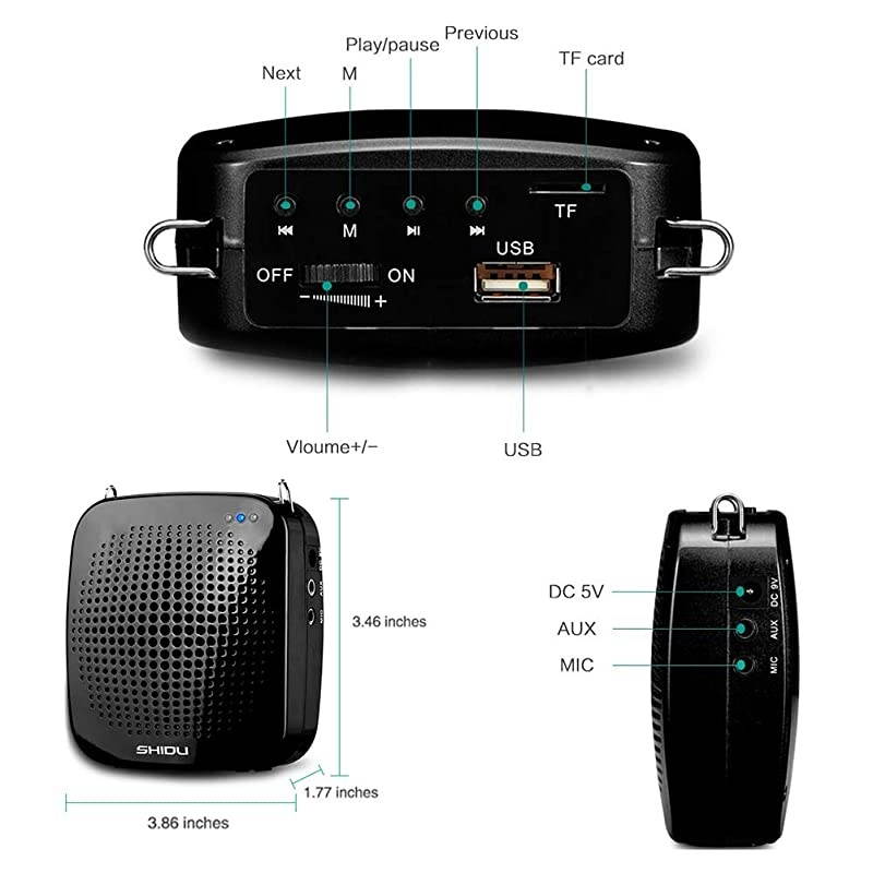 Amplifier 15W Portable Microphone Speaker Headset-2000mAh Rechargeable Mini Compact Megaphone Mic Amplifier System with Waistband Original Sound Pa Amp for Teachers, Classroom, Singing ect