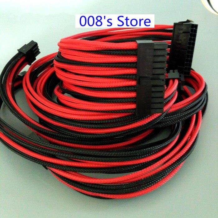 Power Draad Connector Voor Premium Mouwen 24 Pin ATX Male naar 24 Pin PSU Vrouwelijke PC Verlengkabel- black & Red Desktop 1 set