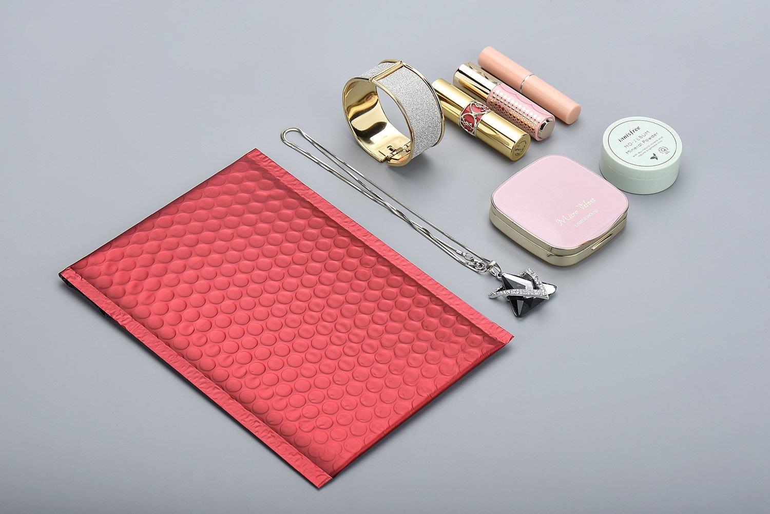 Fu Global Metallic Bubble Mailers 6x10 Inch Red Self Seal Padded Envelopes Pack of 25