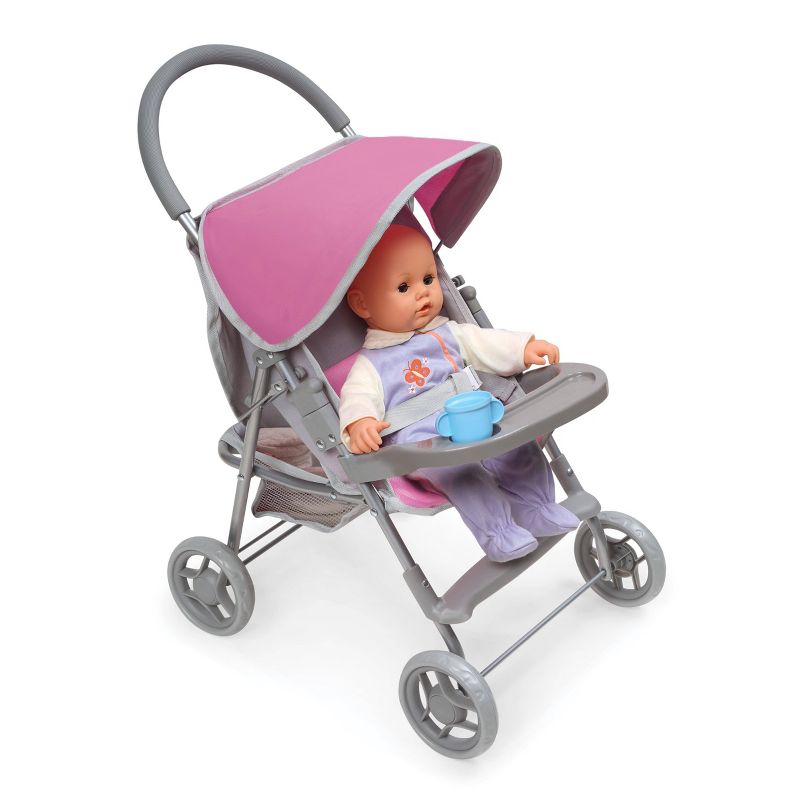 Glide Folding Single Doll Stroller - Gray/Pink