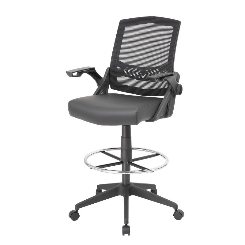 Drafting Stool with Flip Arms Mesh Black - Boss Office Products