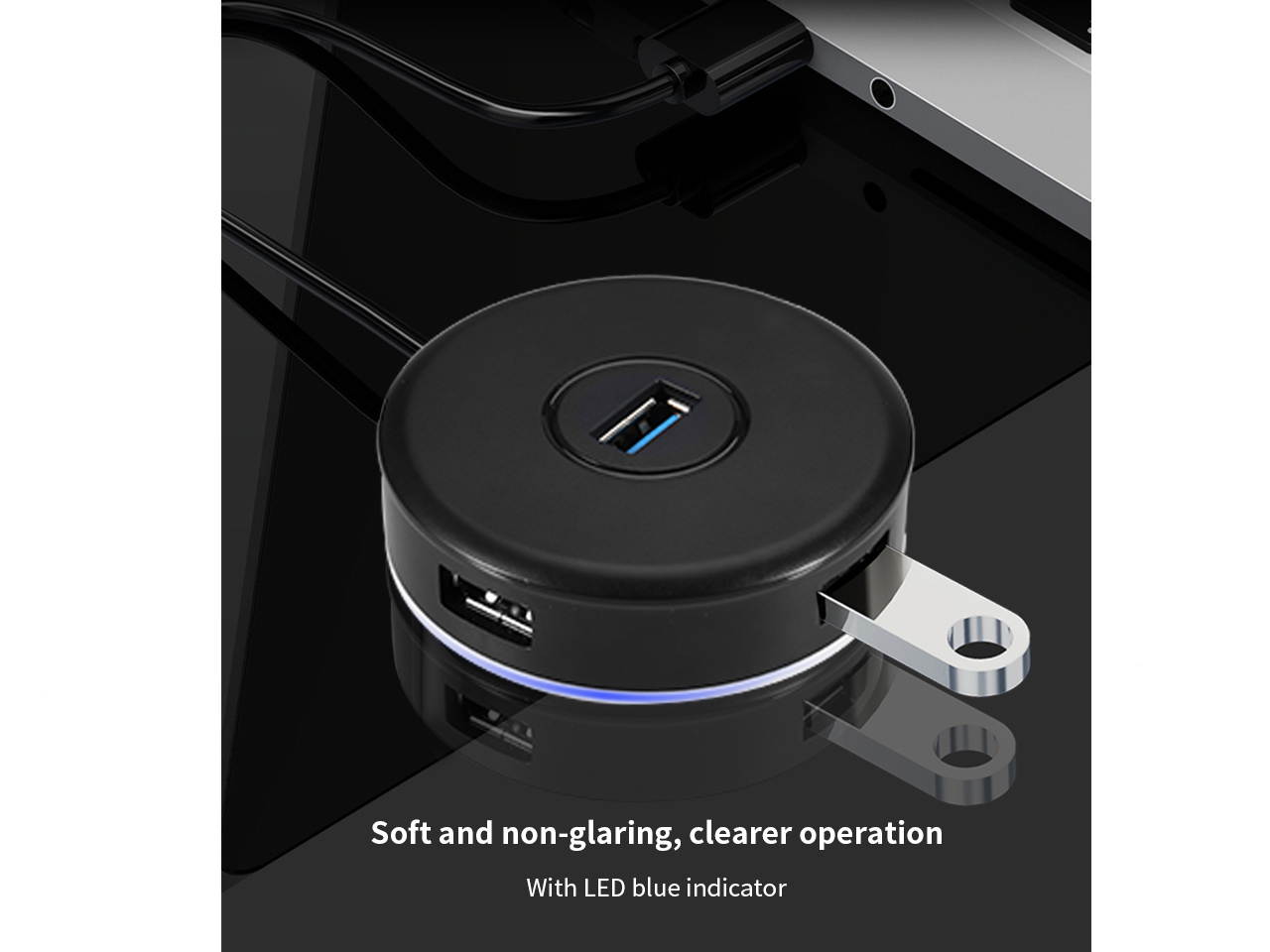 NOTEBOOK 4-PORT USB 3.0 HUB WITH ROUND CONNECTOR LED FAST CHARGING DATA TRANSMISSION (4-PIN, BLACK)