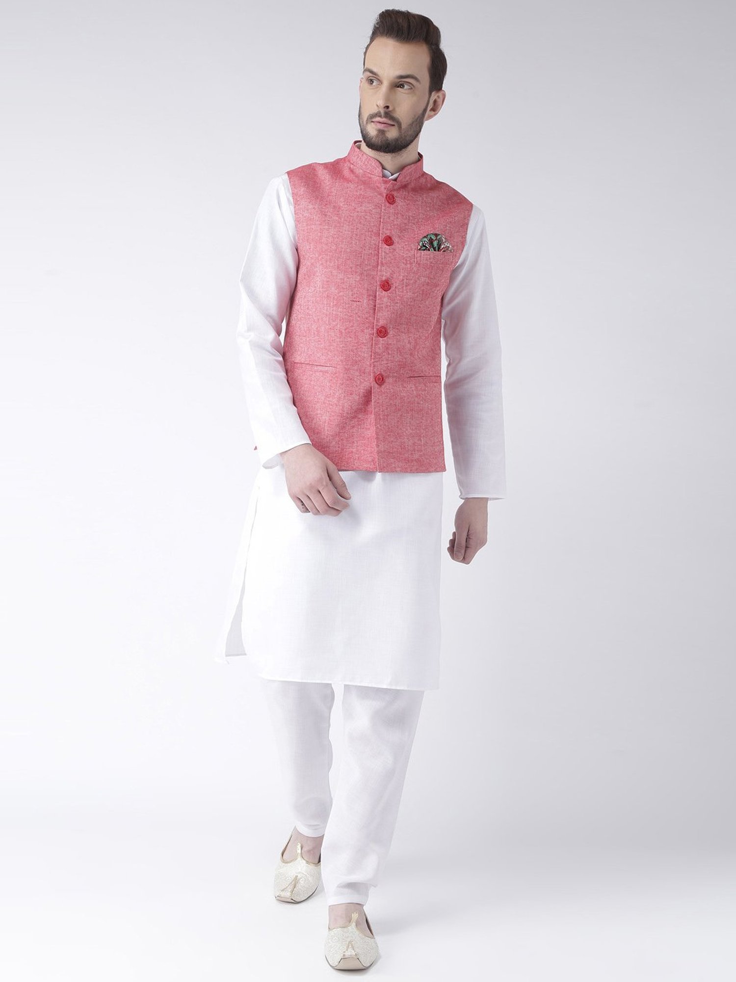 Vastramay White Cotton Straight Fit Embroidery Ethnic Suits