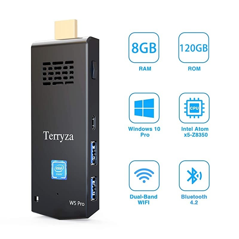 Stick 8GB DDR3/120GB ROM Intel Atom Z8350 Windows 10 Pro 64bit Mini Computer Stick, Support Auto-on After Power Failure, Dual Band WiFi 2.4/5G,4K HD, BT 4.2
